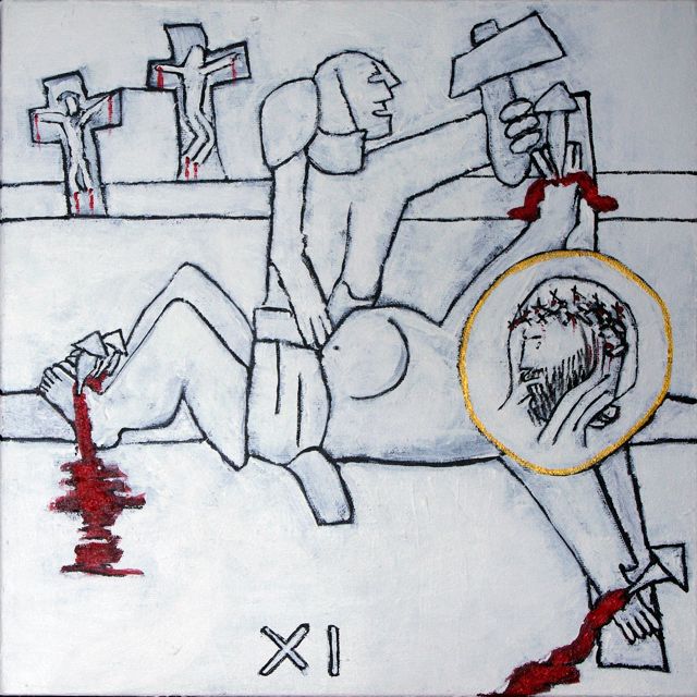 <br>XI. Jésus est cloué <br>à la croix.<br><br>