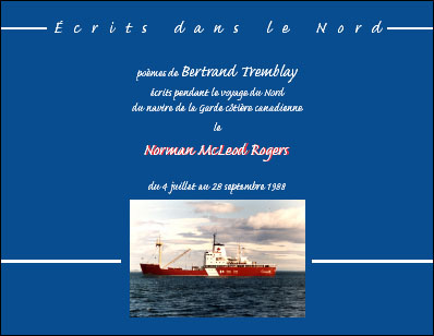 Page titre, Ecrits dans le Nord, par Bertrand Tremblay