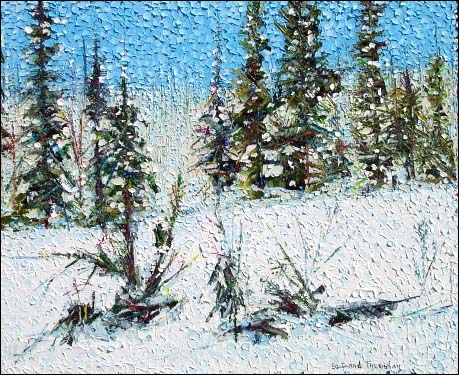 "Le temps dune paix, cest aujourdhui" , huile sur toile repr&eacute;sentant un paysage hivernal de Saint-Tite-des-Caps, photo &copy; Bertrand Tremblay, 2003