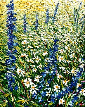 Bertrand Tremblay, Composition florale naturelle de vip&eacute;rines et de marguerites, huile sur toile,  2001 &copy; Bertrand Tremblay, 2001