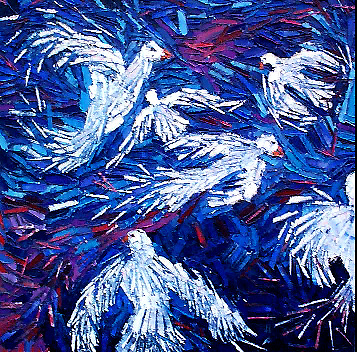 Bertrand Tremblay, huile sur toile repr&eacute;sentant des oiseaux en vol &copy; Bertrand Tremblay,  2000